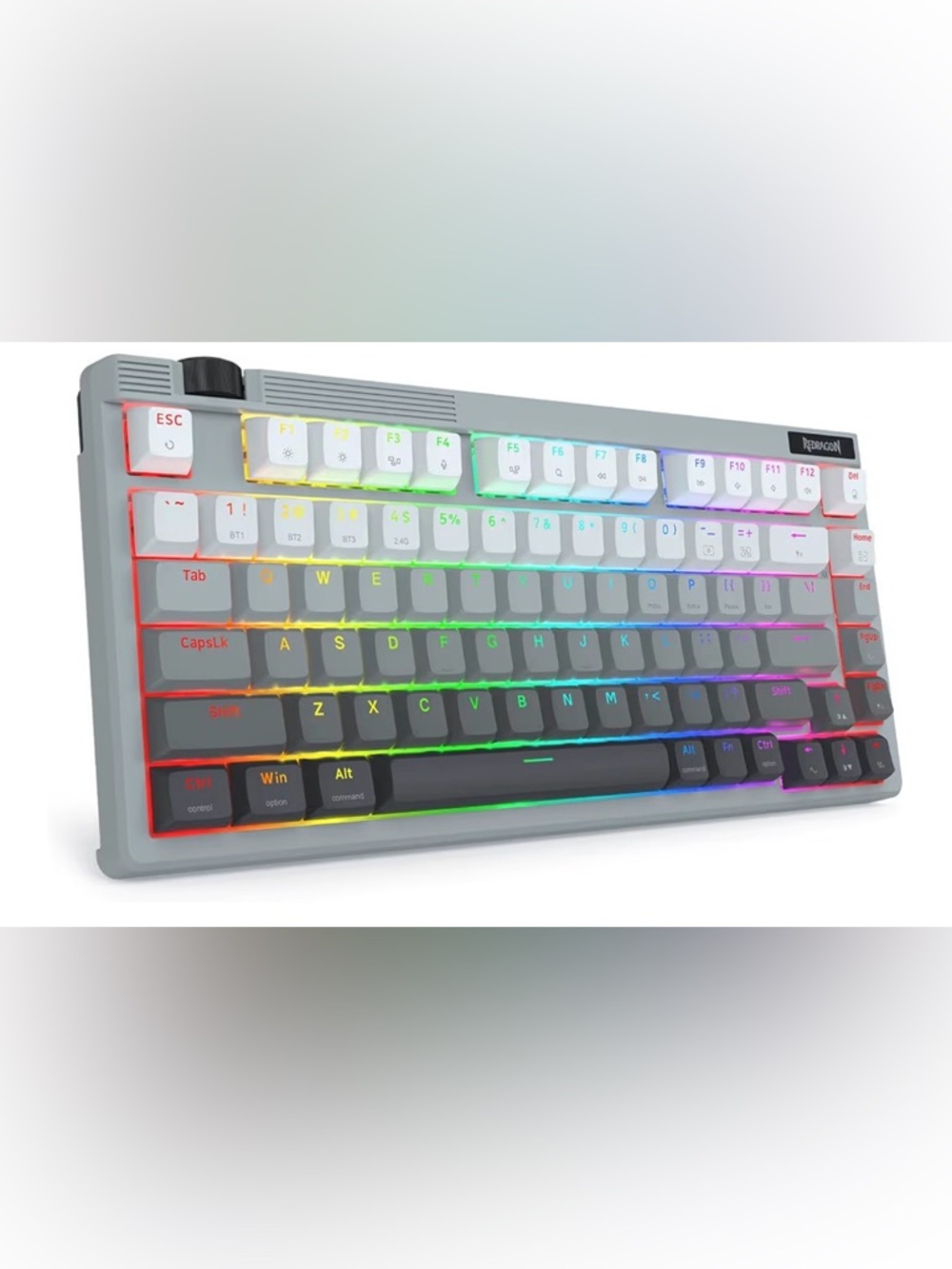 Redragon Wireless Mechanical Keyboard 75% RGB Hot Swap Knob PBT Gray